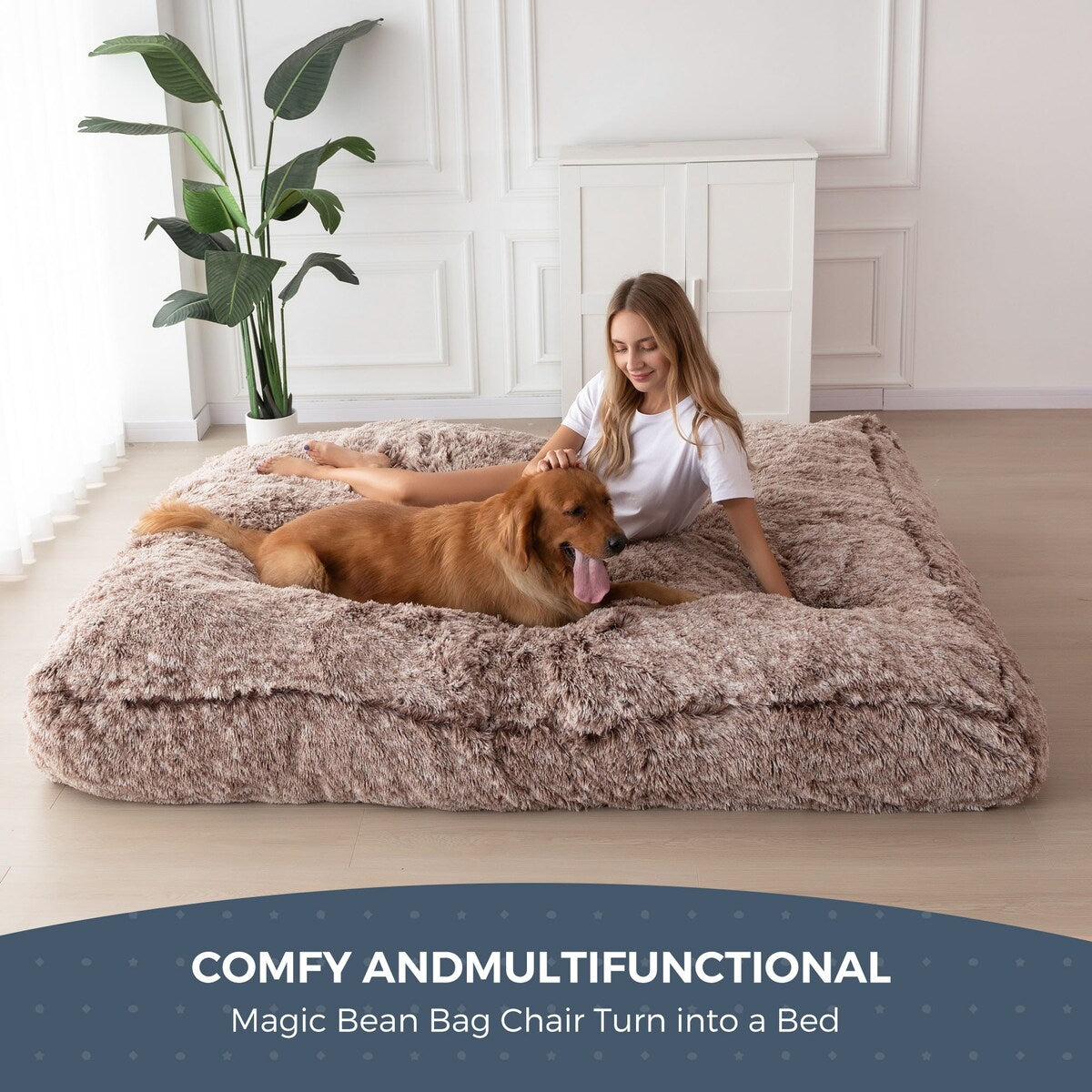 Big Convertible Bean Bag Folds from Lazy Chair to Floor Mattress Bed