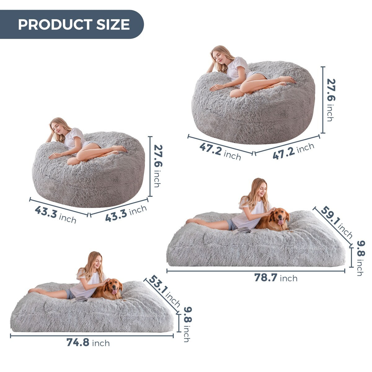 Big Convertible Bean Bag Folds from Lazy Chair to Floor Mattress Bed