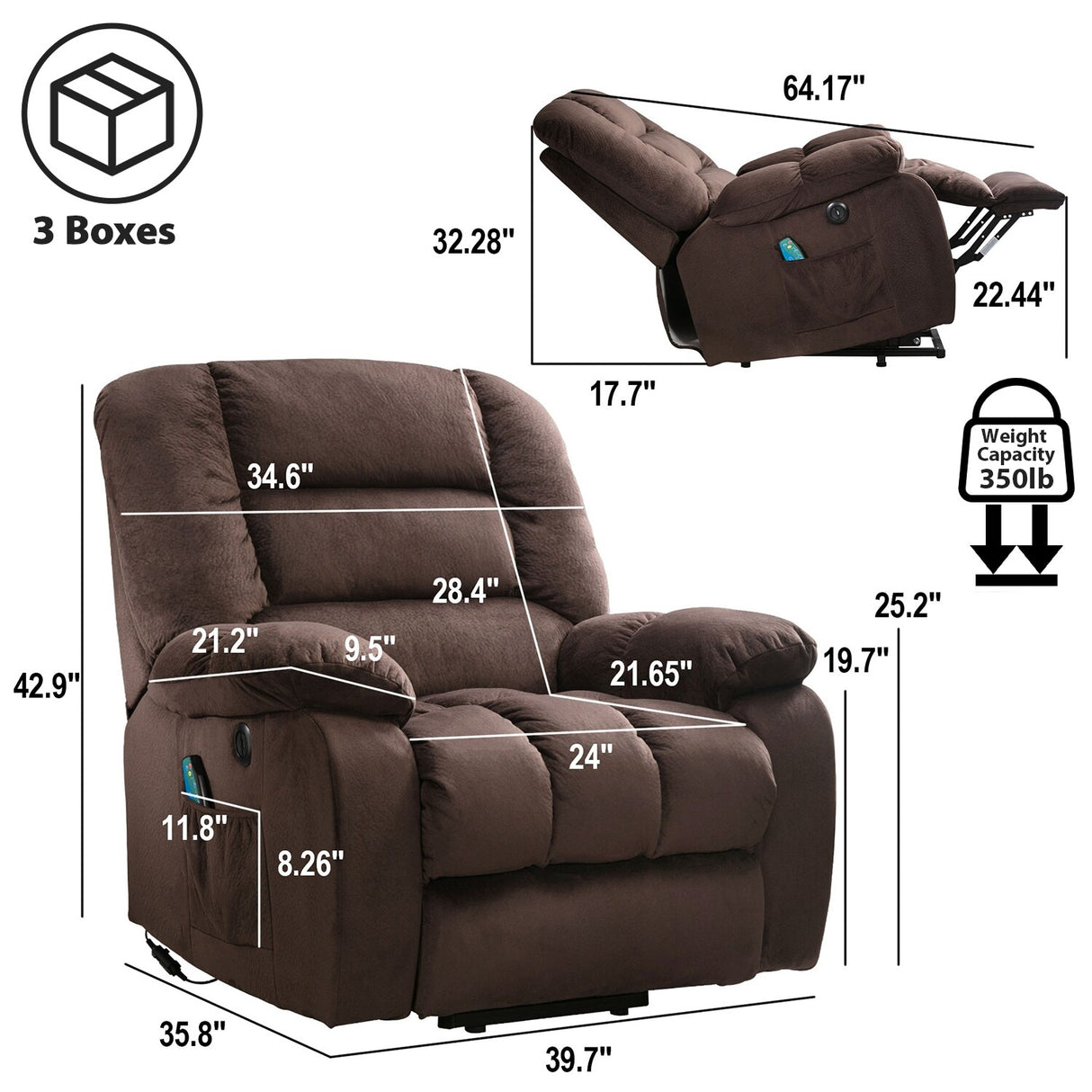 Big Power Lift Massage Recliner Chair for Elderly with Heated Vibration and USB Ports