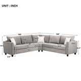 Big Sectional Sofa Couch L Shape Couch for Home Use Fabric Grey 3 Pillows Included