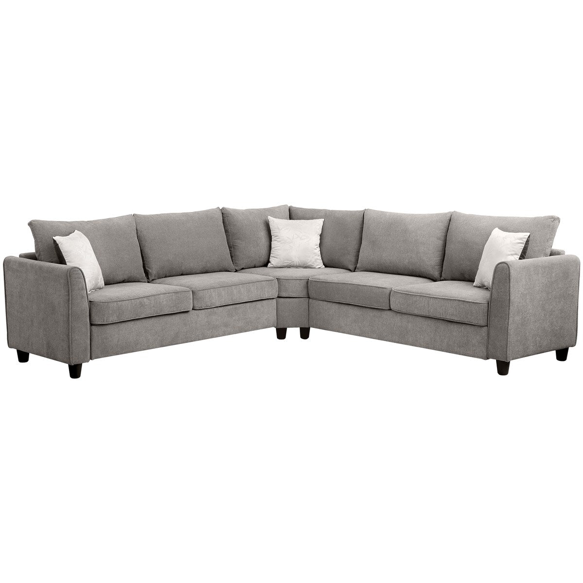 Big Sectional Sofa Couch L Shape Couch for Home Use Fabric Grey 3 Pillows Included