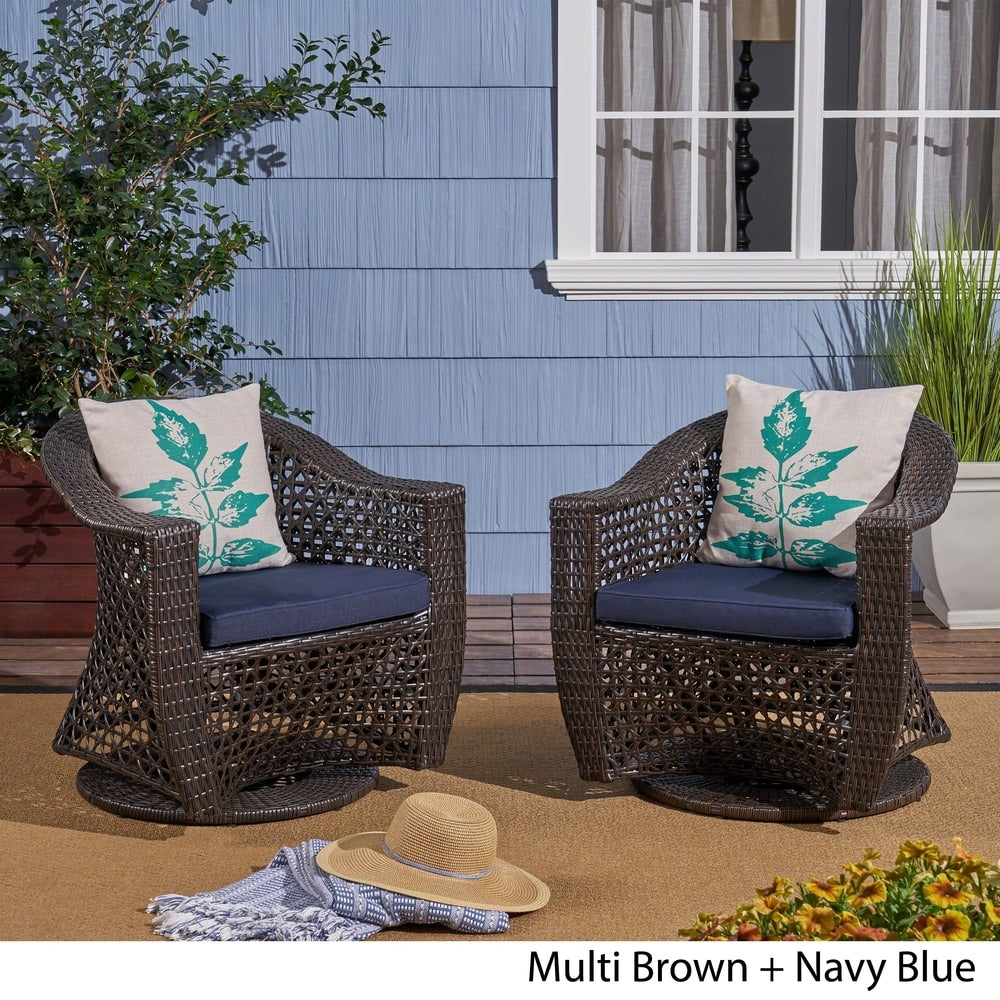 Big Sur Outdoor Wicker Swivel Chair with Cushions (Set of 2) by Christopher Knight Home