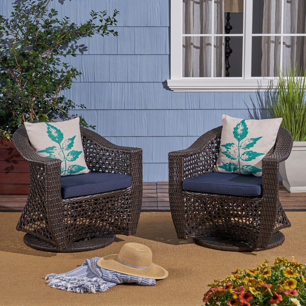 Big Sur Outdoor Wicker Swivel Chair with Cushions (Set of 2) by Christopher Knight Home