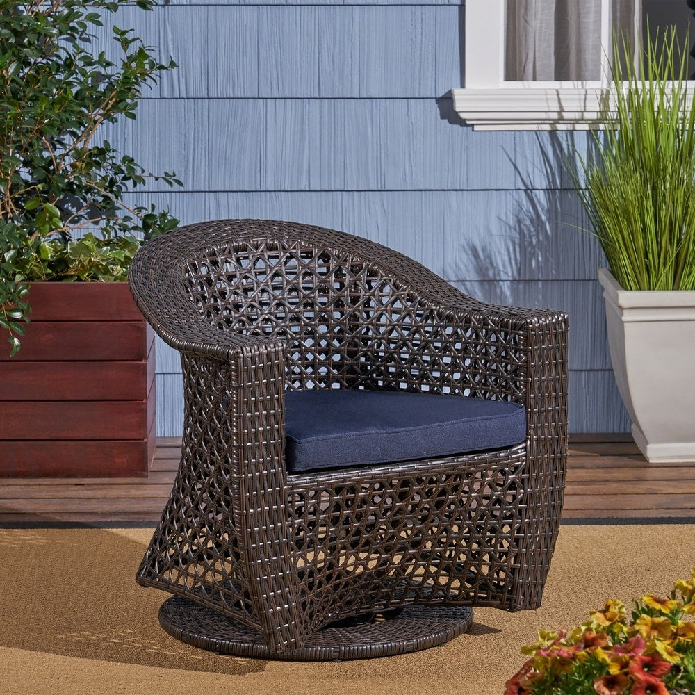 Big Sur Outdoor Wicker Swivel Chair with Cushions by Christopher Knight Home