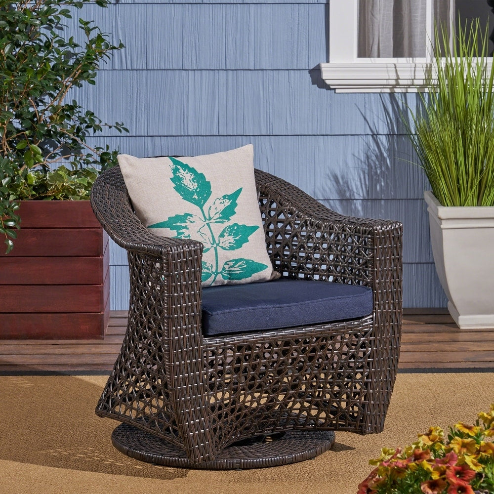 Big Sur Outdoor Wicker Swivel Chair with Cushions by Christopher Knight Home