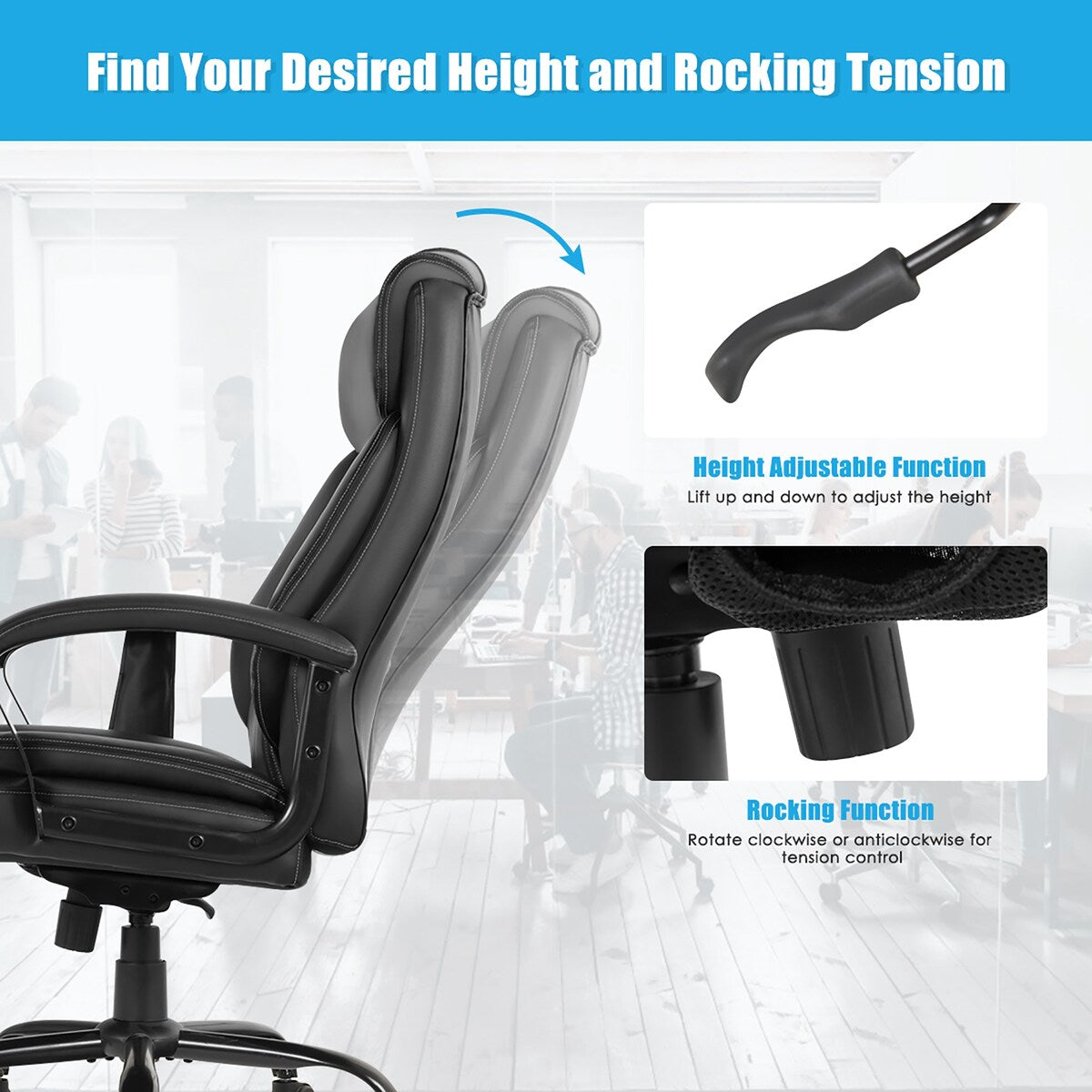Big & Tall 500lb Massage Office Chair E xecutive PU Leather Computer Desk Chair