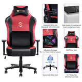 Big and Tall Gaming Chair 400lbs Gaming Chair with Massage Lumbar Pillow, Headrest, 3D Armrest, Metal Base, PU Leather
