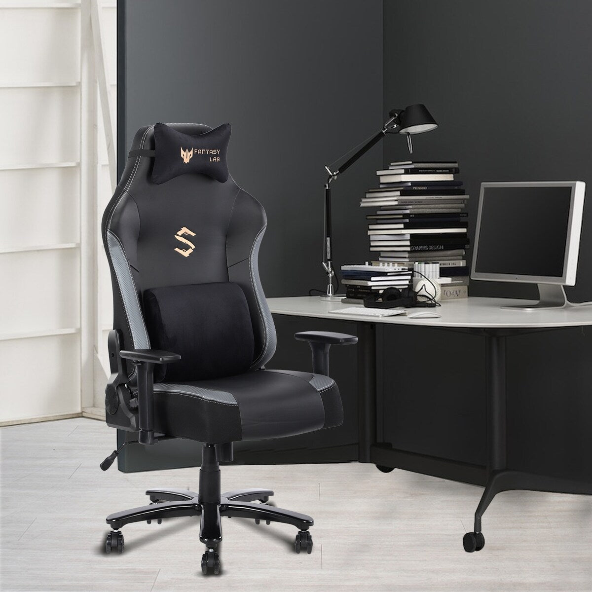 Big and Tall Gaming Chair 400lbs Gaming Chair with Massage Lumbar Pillow, Headrest, 3D Armrest, Metal Base, PU Leather