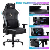 Big and Tall Gaming Chair 400lbs Gaming Chair with Massage Lumbar Pillow, Headrest, 3D Armrest, Metal Base, PU Leather
