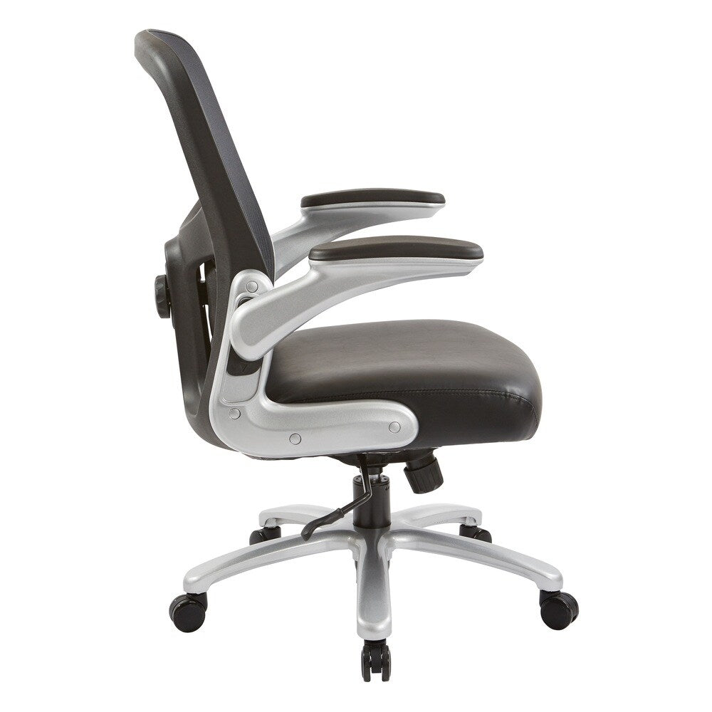 Big and Tall Mesh Back Executive Office Chair with Black Bonded Leather Seat and Silver Finish