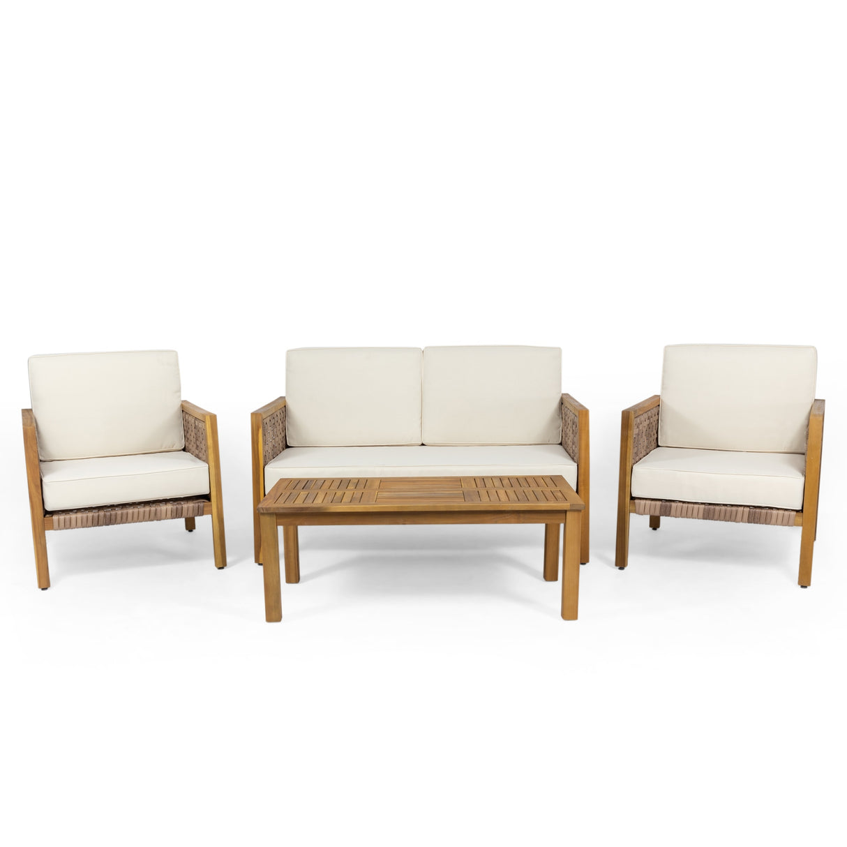 Joliet Outdoor 4-piece Acacia Chat Set with Wicker Accents by Christopher Knight Home