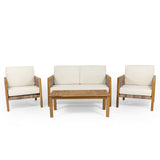 Joliet Outdoor 4-piece Acacia Chat Set with Wicker Accents by Christopher Knight Home