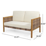 Joliet Outdoor 4-piece Acacia Chat Set with Wicker Accents by Christopher Knight Home