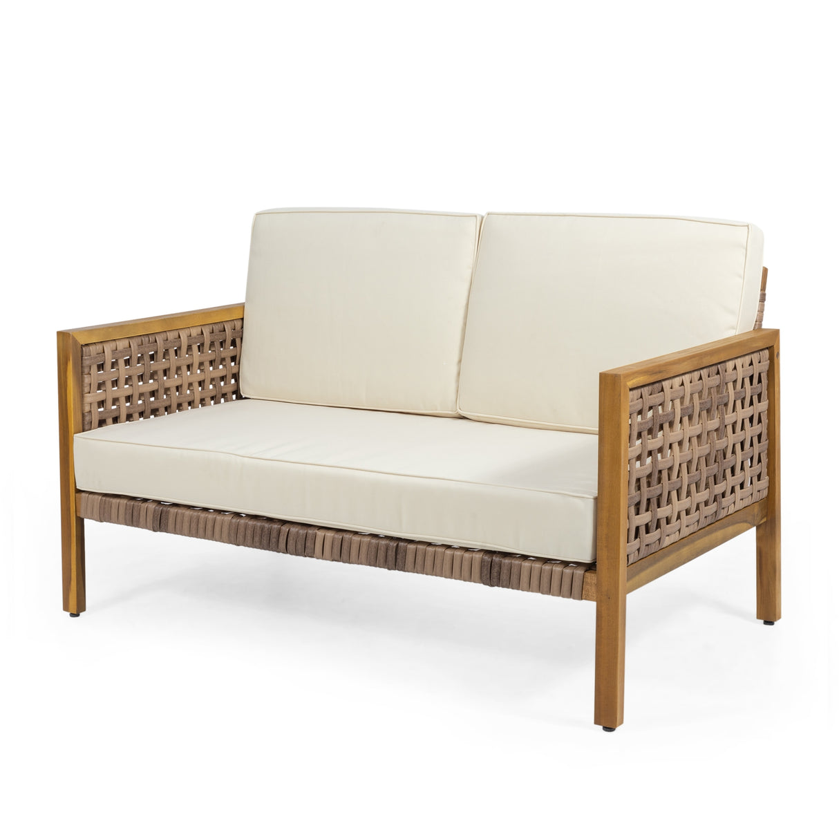Joliet Outdoor 4-piece Acacia Chat Set with Wicker Accents by Christopher Knight Home