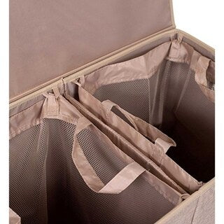 BirdRock Home Double Laundry Hamper with Lid and Removable Liners | Linen | Foldable Hamper | Cut Out Handles