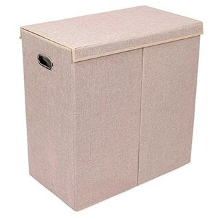 BirdRock Home Double Laundry Hamper with Lid and Removable Liners | Linen | Foldable Hamper | Cut Out Handles