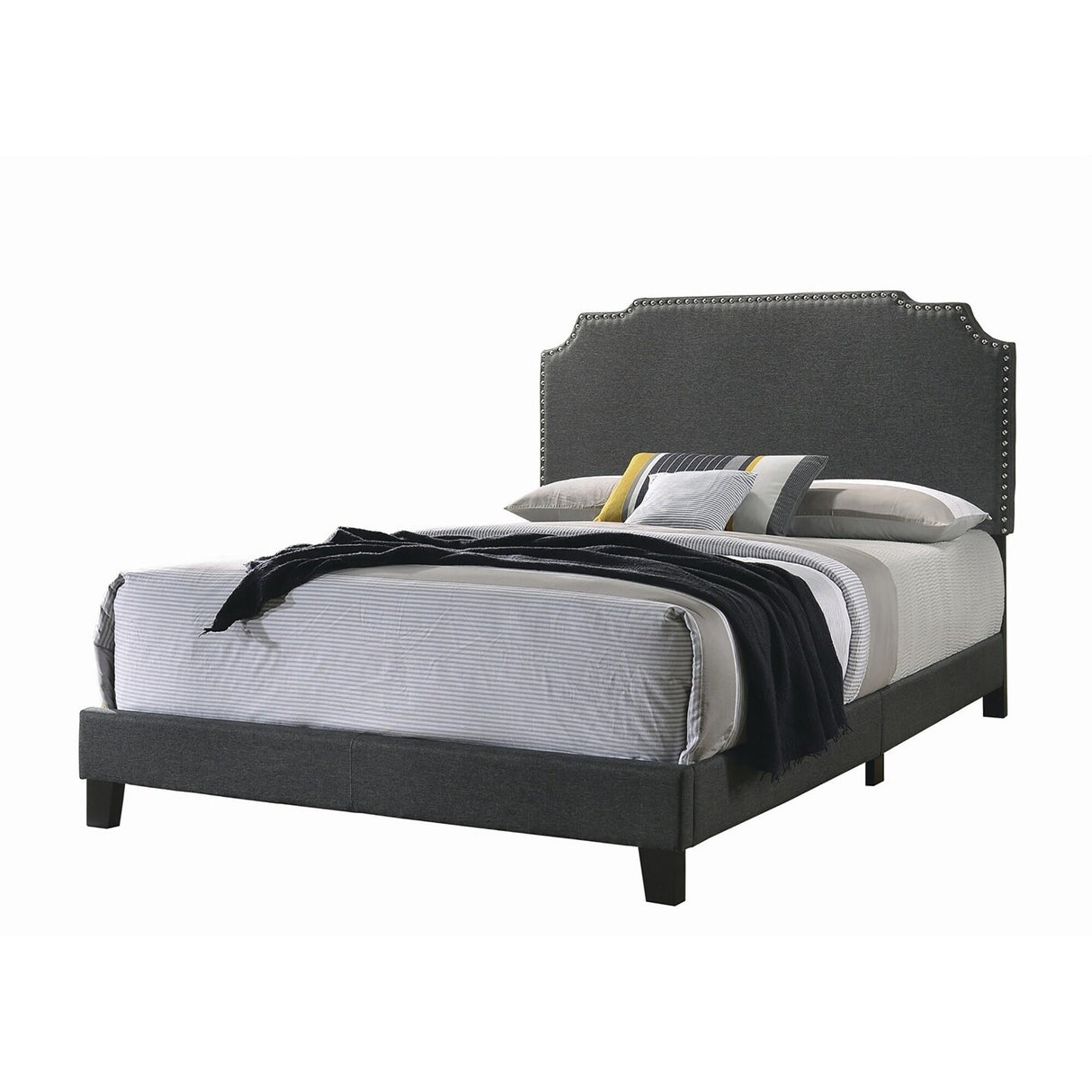 Biruinta Upholstered Panel Bed with Nailhead Trim