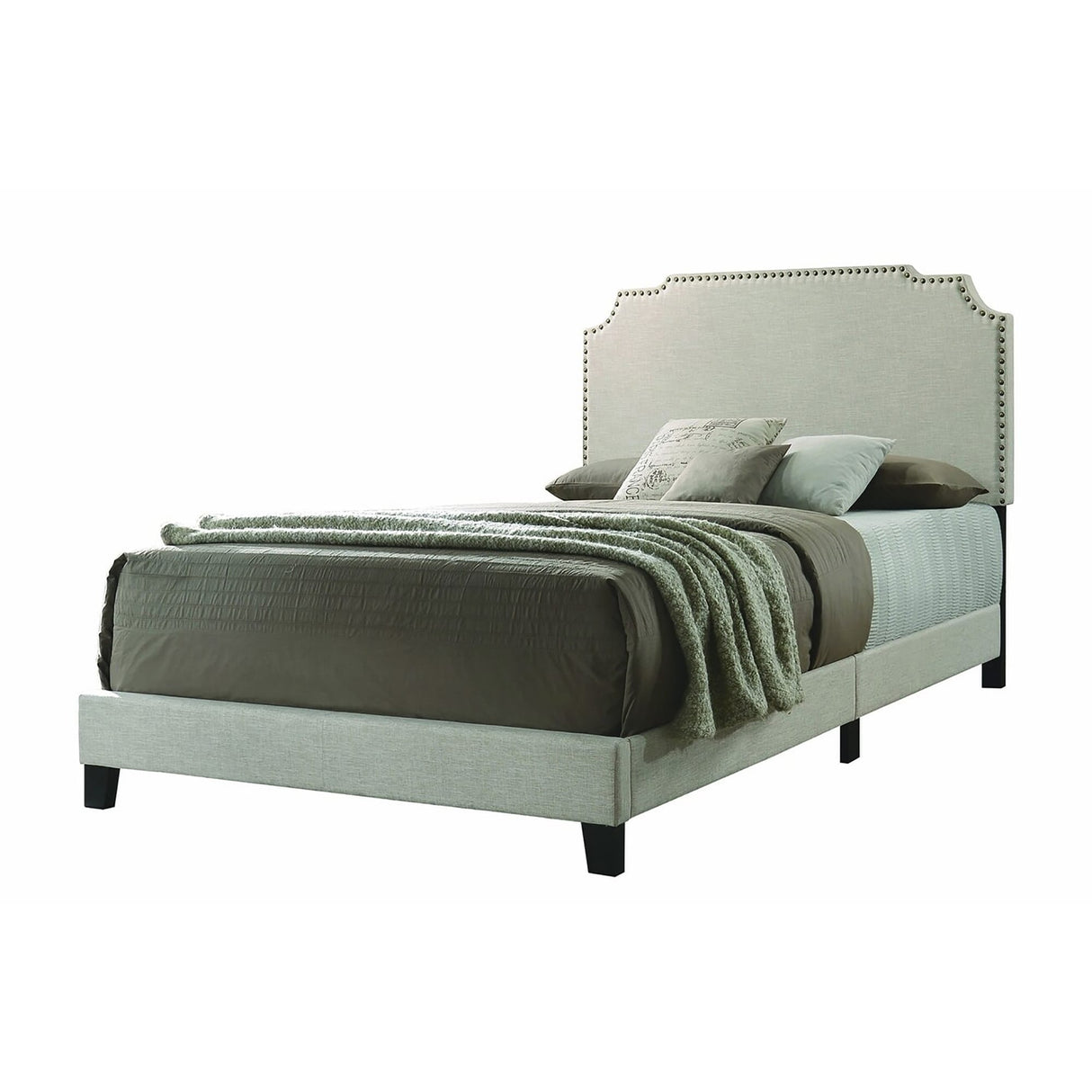 Biruinta Upholstered Panel Bed with Nailhead Trim