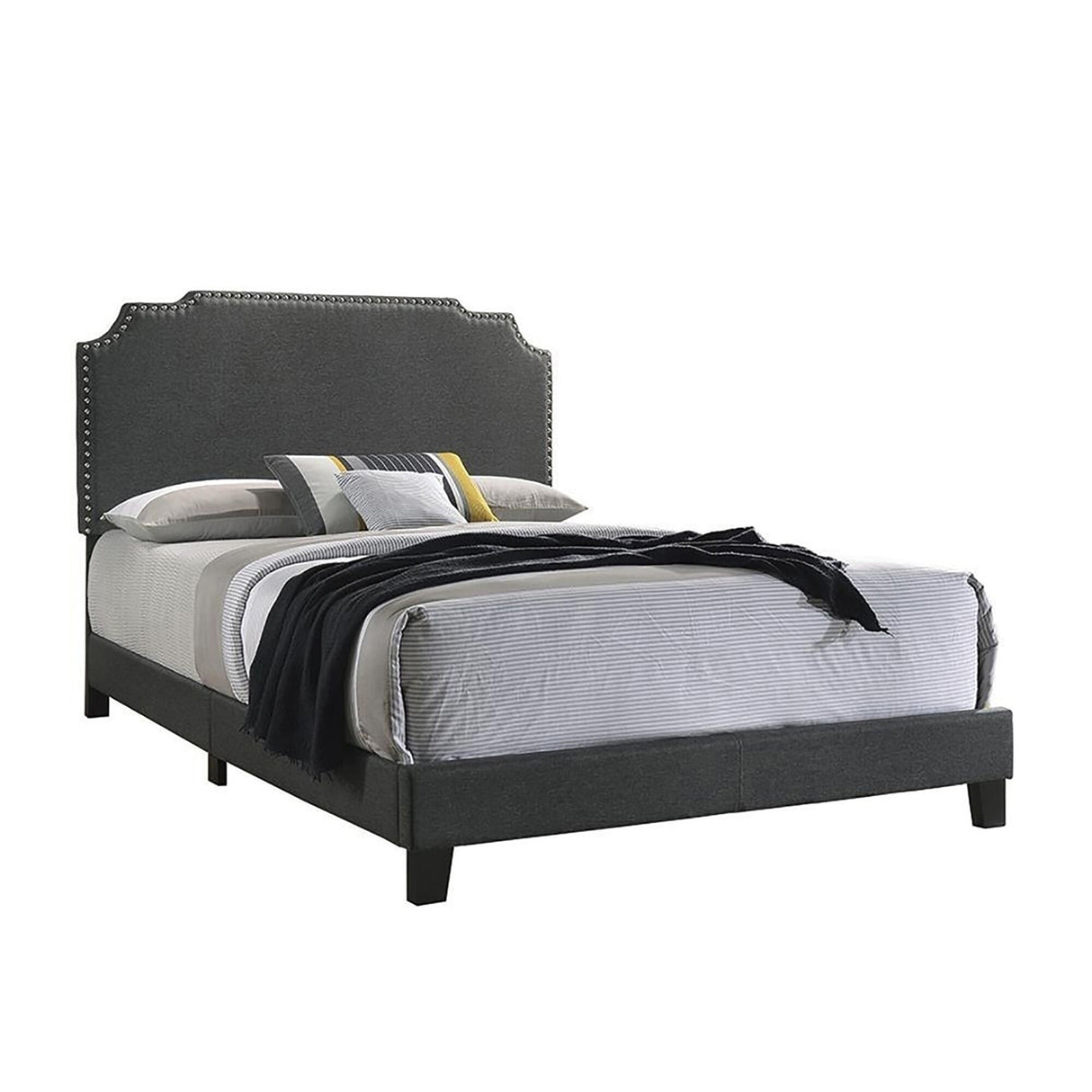 Biruinta Upholstered Panel Bed with Nailhead Trim