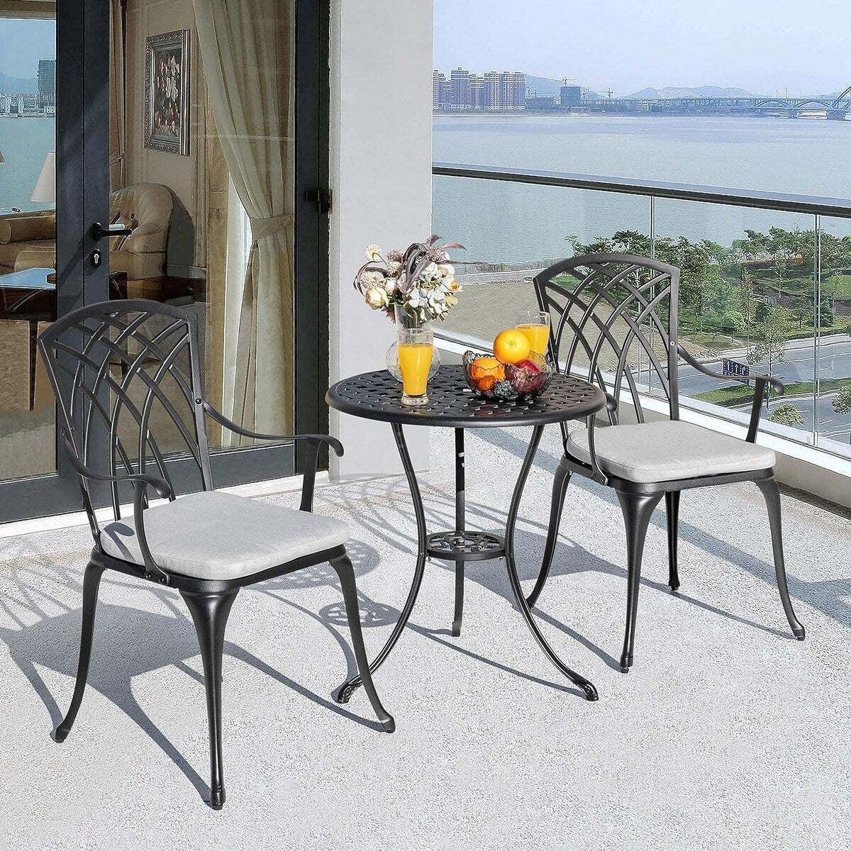 Bistro Table Set Cast with Umbrella Cushions for Balcony