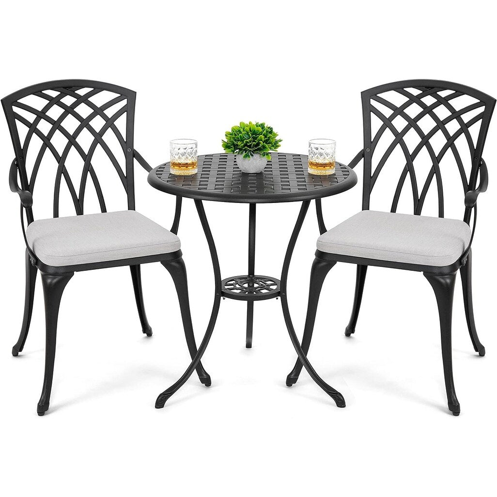Bistro Table Set Cast with Umbrella Cushions for Balcony