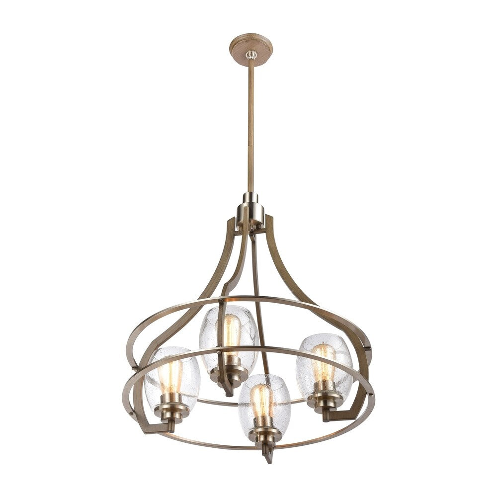 Bixler 4-Light Chandelier in Light Wood with Seedy Glass