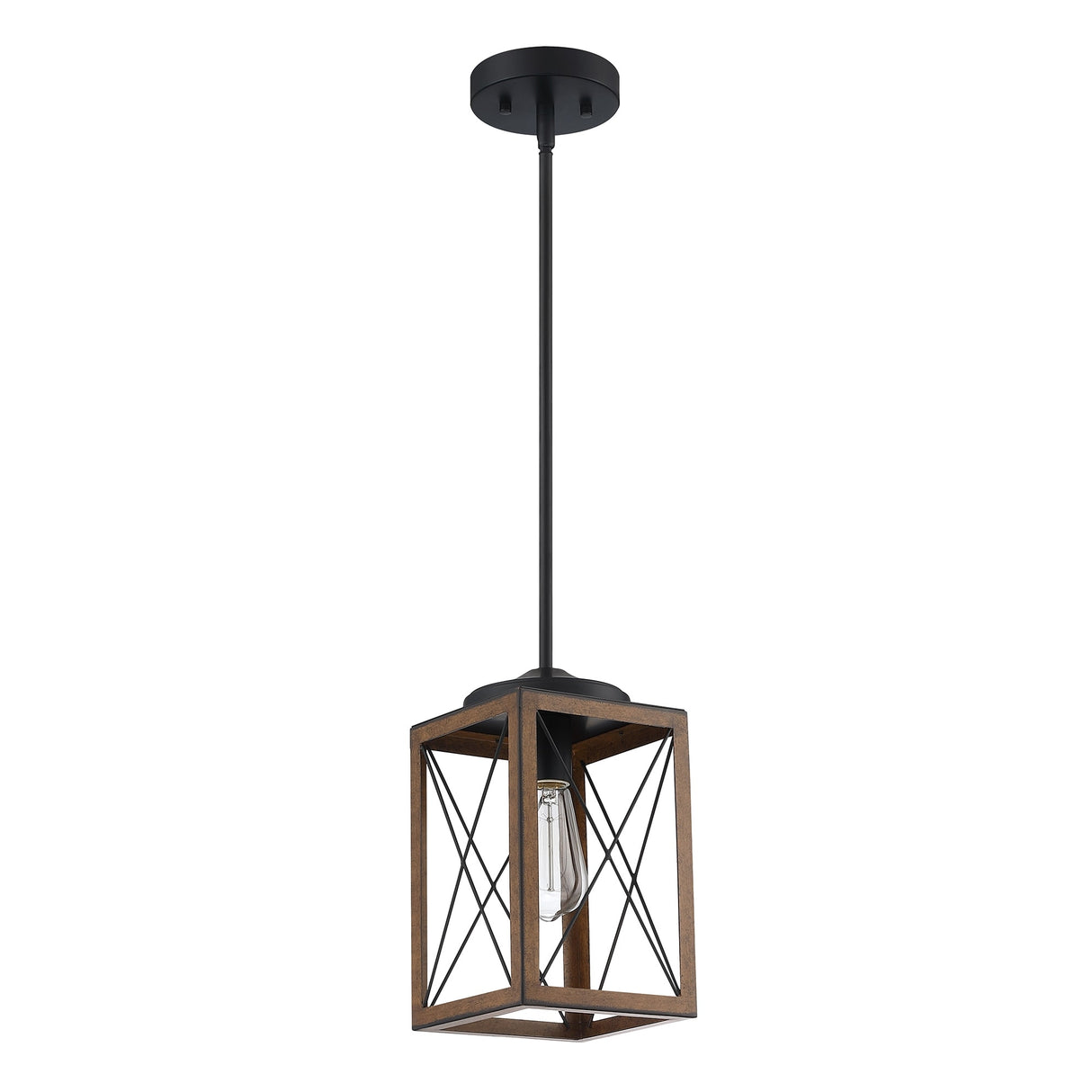 Black 1-Light Wooden Lantern Chandelier