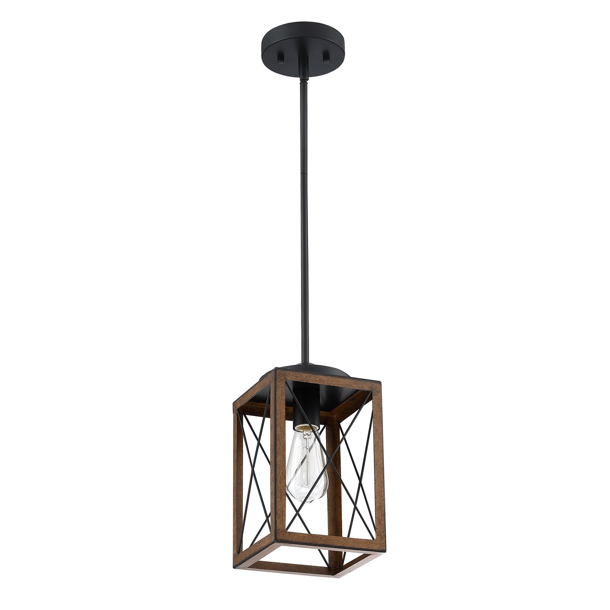 Black 1-Light Wooden Lantern Chandelier