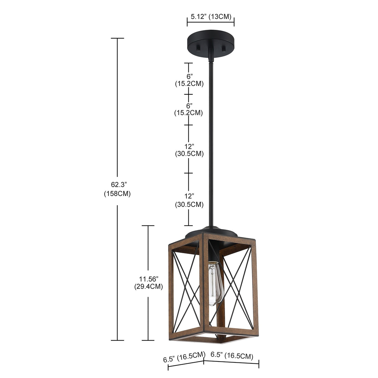 Black 1-Light Wooden Lantern Chandelier