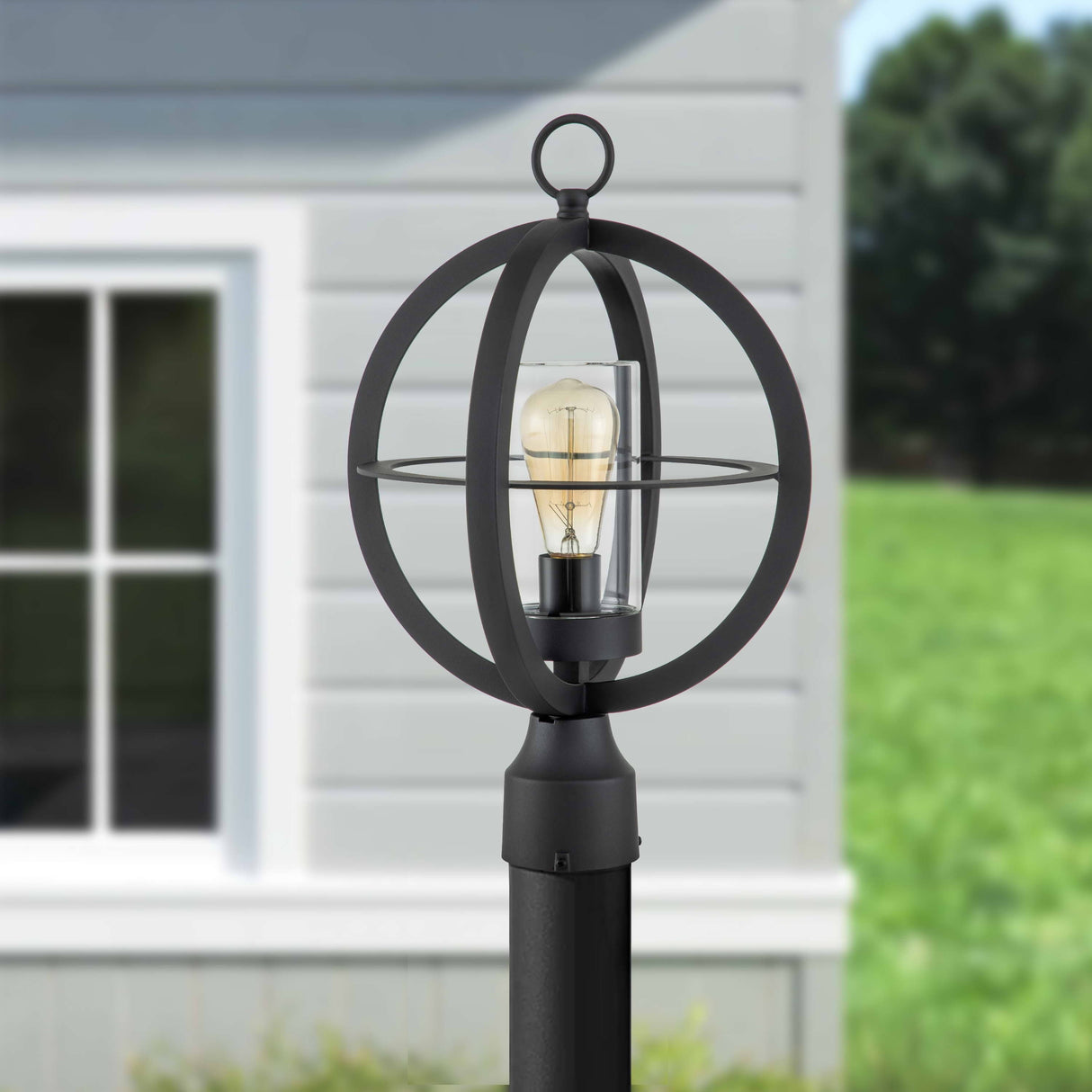 C Cattleya Black 1-light 9.75"/12" Global Cage Outdoor Post Light