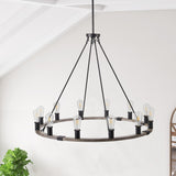 Industrial Black 12-Light Wagon Wheel Farmhouse Chandlier Fixture