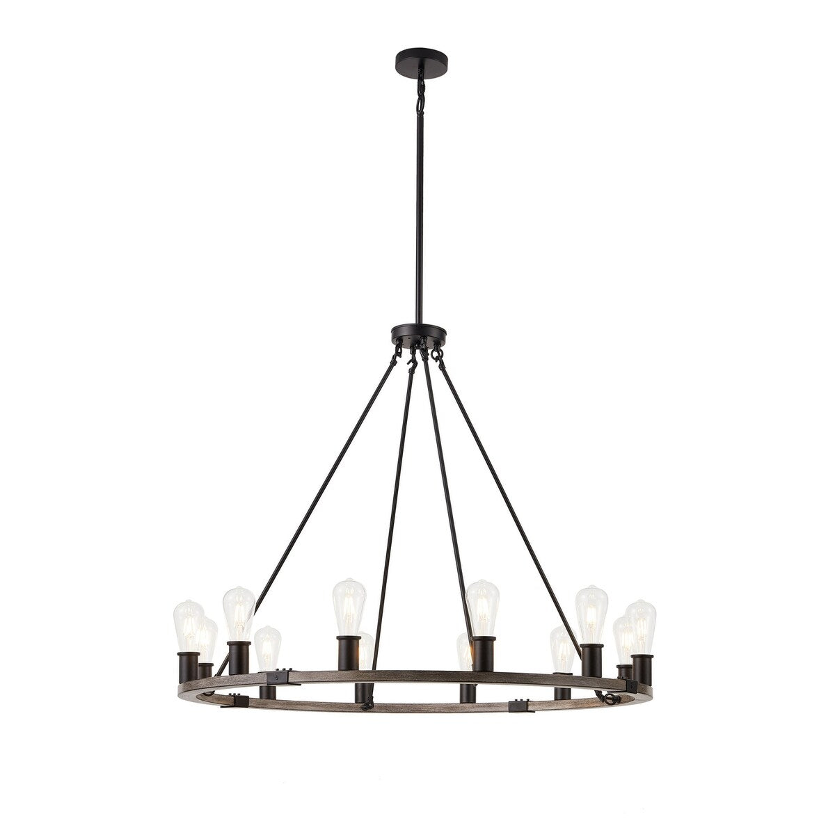 Industrial Black 12-Light Wagon Wheel Farmhouse Chandlier Fixture