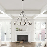Industrial Black 12-Light Wagon Wheel Farmhouse Chandlier Fixture