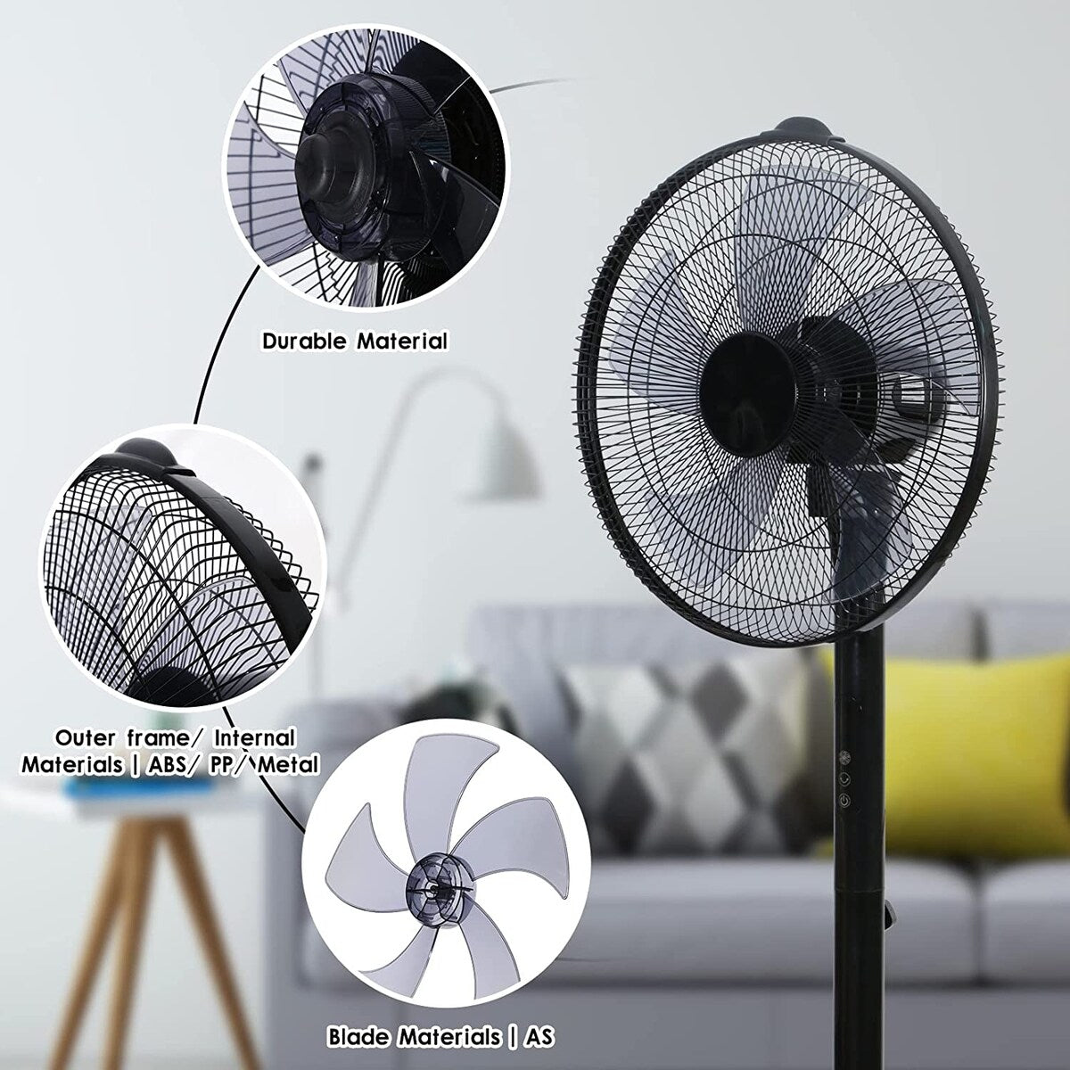 Black 14.5in Adjustable 12 Levels Speed Pedestal Stand Fan with Remote Control
