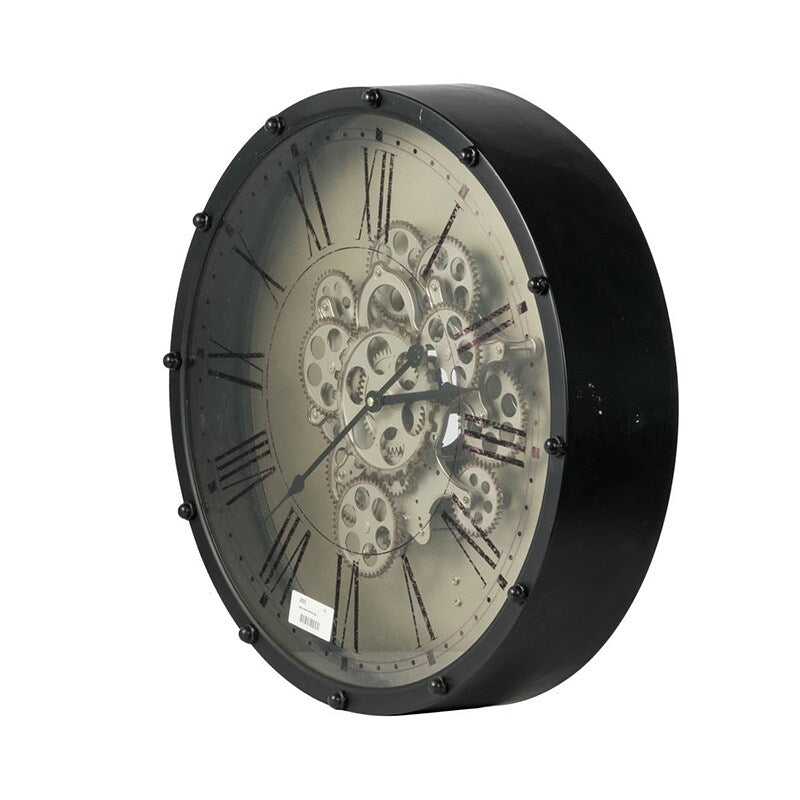 A&B Home Black 18-inch Roman Numeral Gear Wall Clock