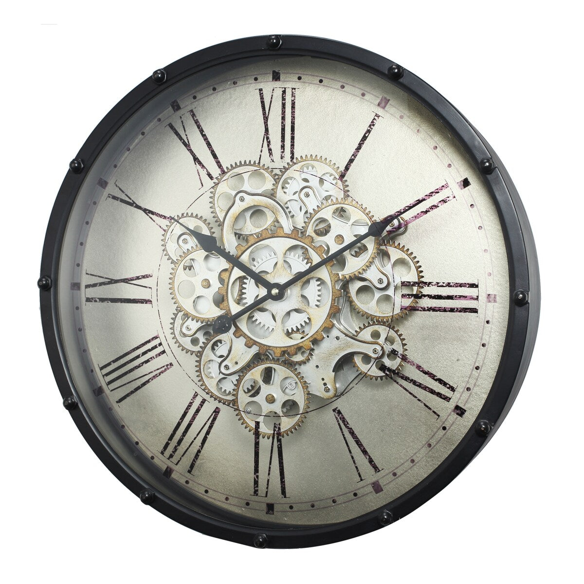 A&B Home Black 18-inch Roman Numeral Gear Wall Clock