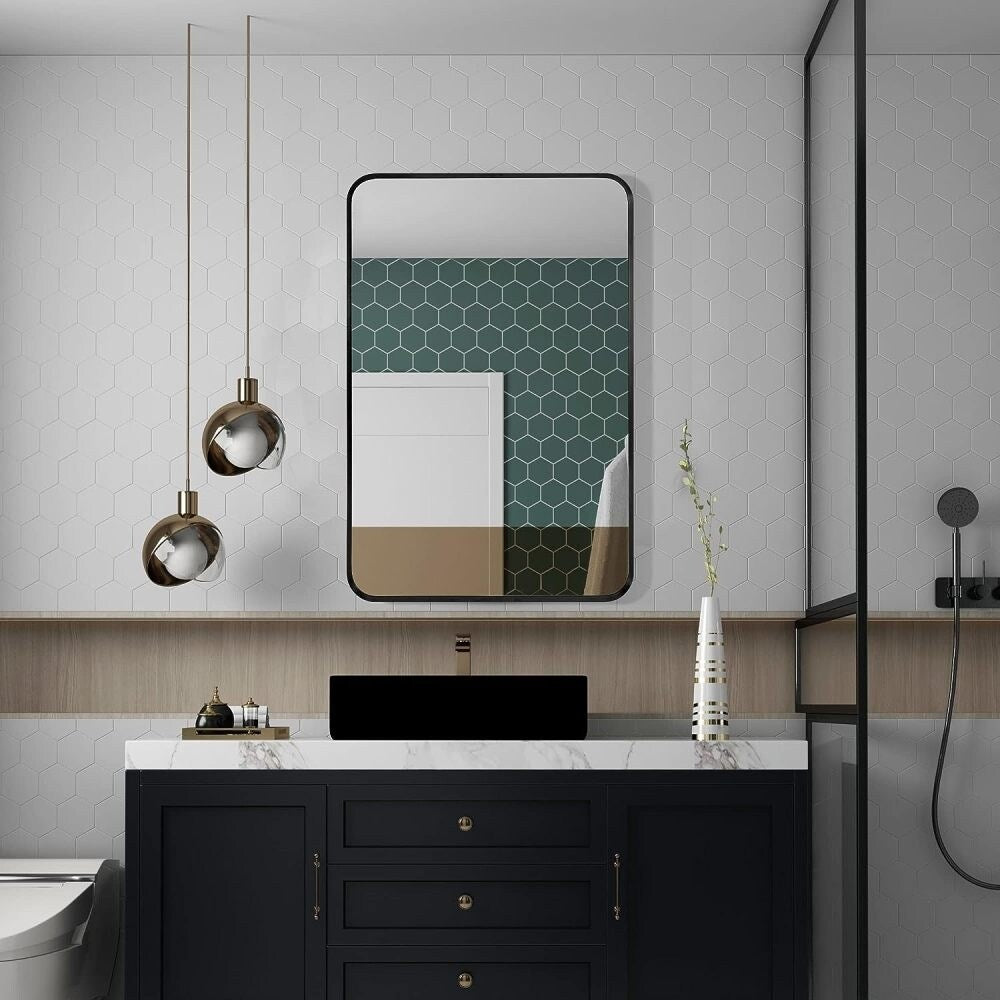 Black 24x36 inch Metal Rectangle Bathroom Mirror
