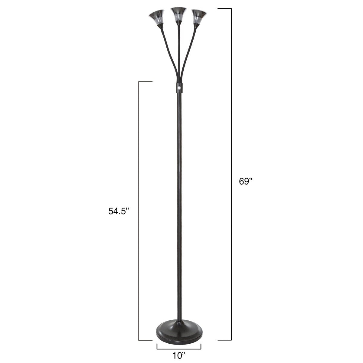 Black 3 Head Floor Lamp with Touch Switch