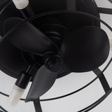 12" Black Industrial Caged Flush Mount Ceiling Fan with Lights and Remote