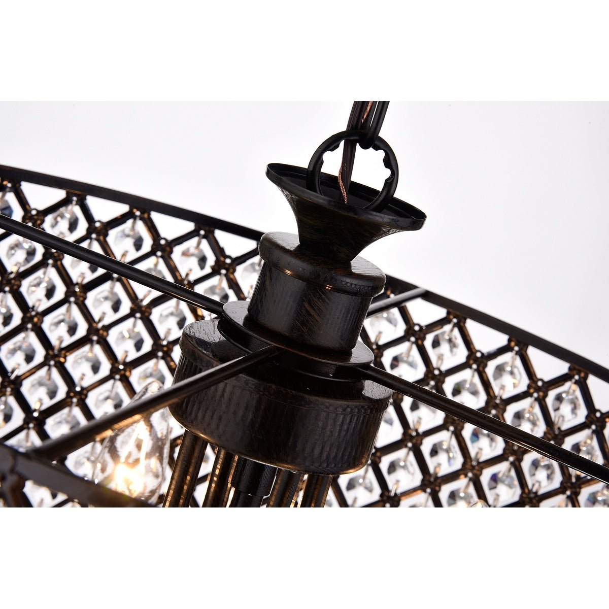 Black 4-Light Round Beaded Drum Chandelier with Crystals Hanging
