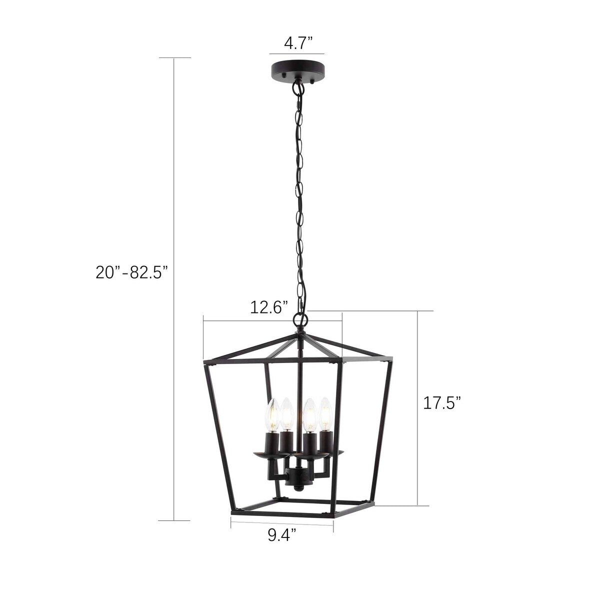 Black 4-light Iron Cage Chandelier Lantern Light Pendant