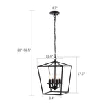 Black 4-light Iron Cage Chandelier Lantern Light Pendant