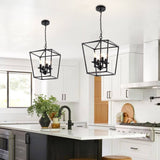 Black 4-light Iron Cage Chandelier Lantern Light Pendant