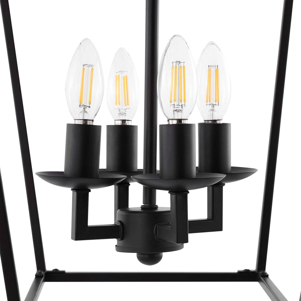 Black 4-light Iron Cage Chandelier Lantern Light Pendant