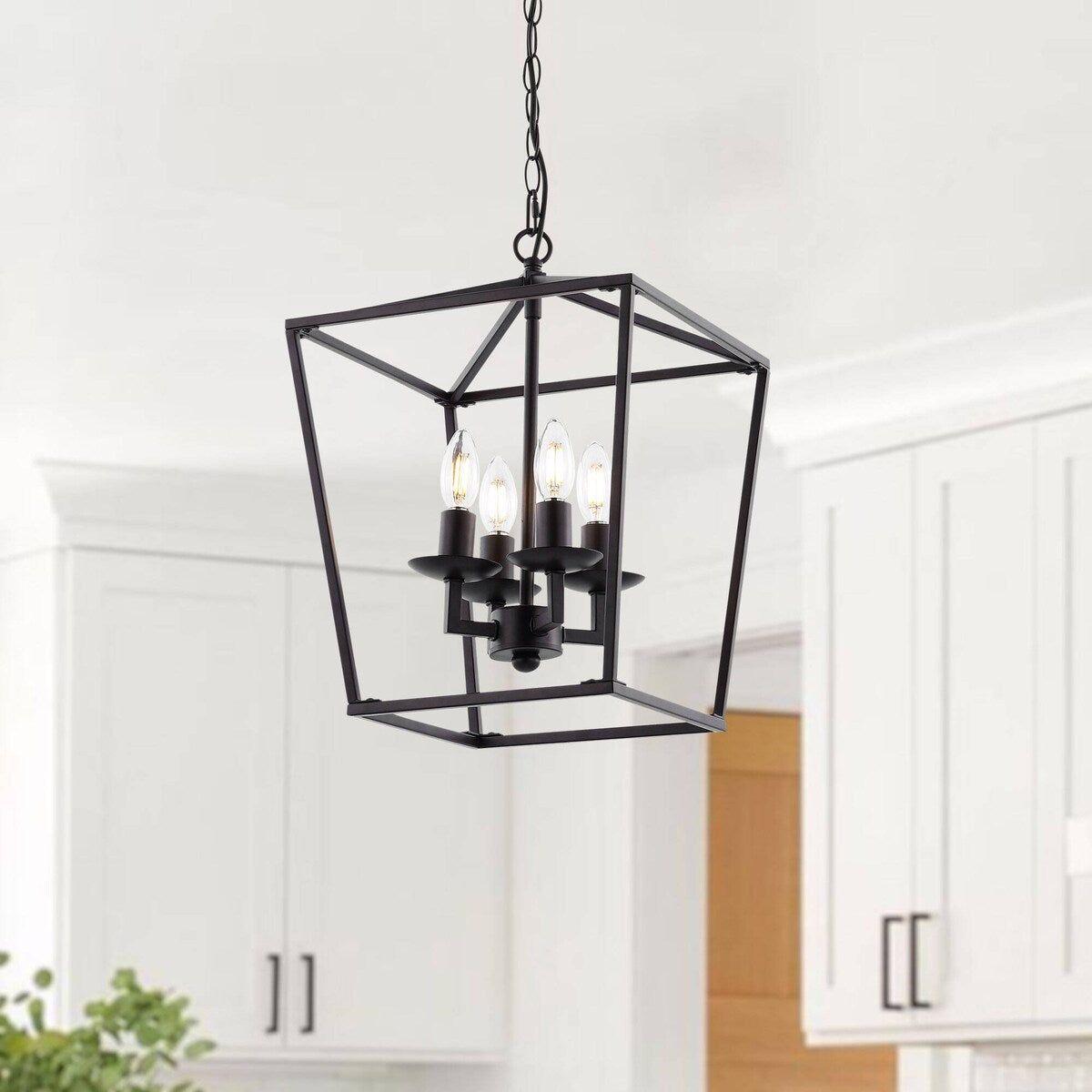 Black 4-light Iron Cage Chandelier Lantern Light Pendant