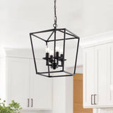 Black 4-light Iron Cage Chandelier Lantern Light Pendant