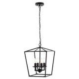 Black 4-light Iron Cage Chandelier Lantern Light Pendant