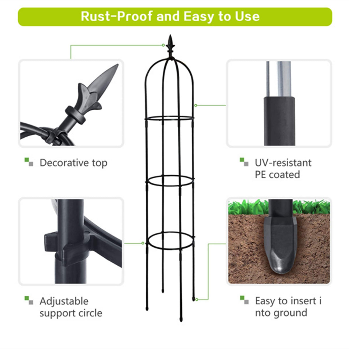 Black 6.2 FT Garden Obelisk Trellis Tall Tower Trellis Stand