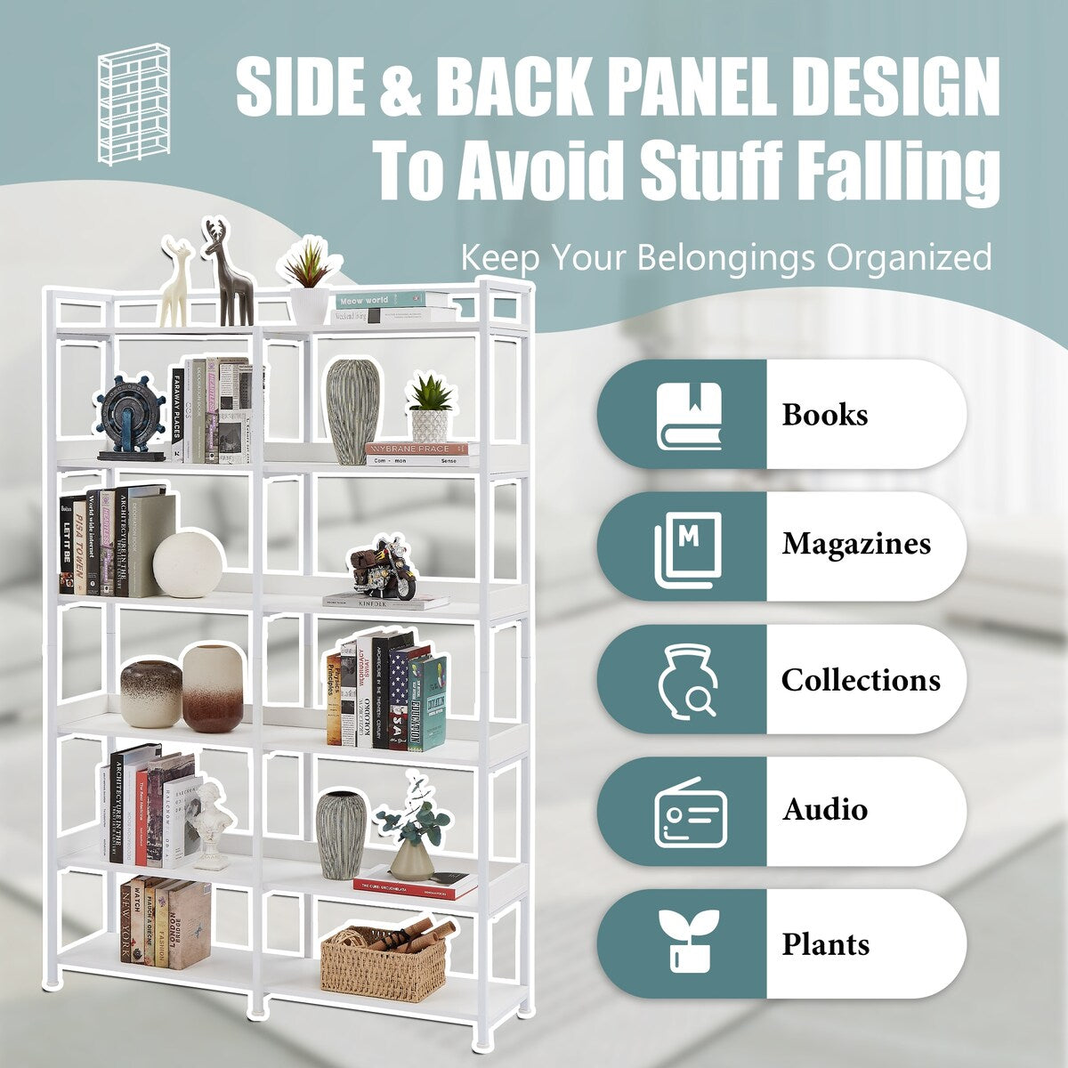 Black 70''H Tall Bookshelf 6-Tier Storage Open Shelves