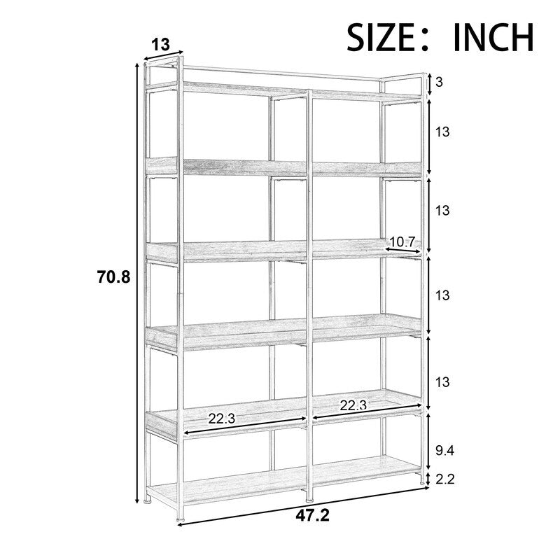 Black 70''H Tall Bookshelf 6-Tier Storage Open Shelves
